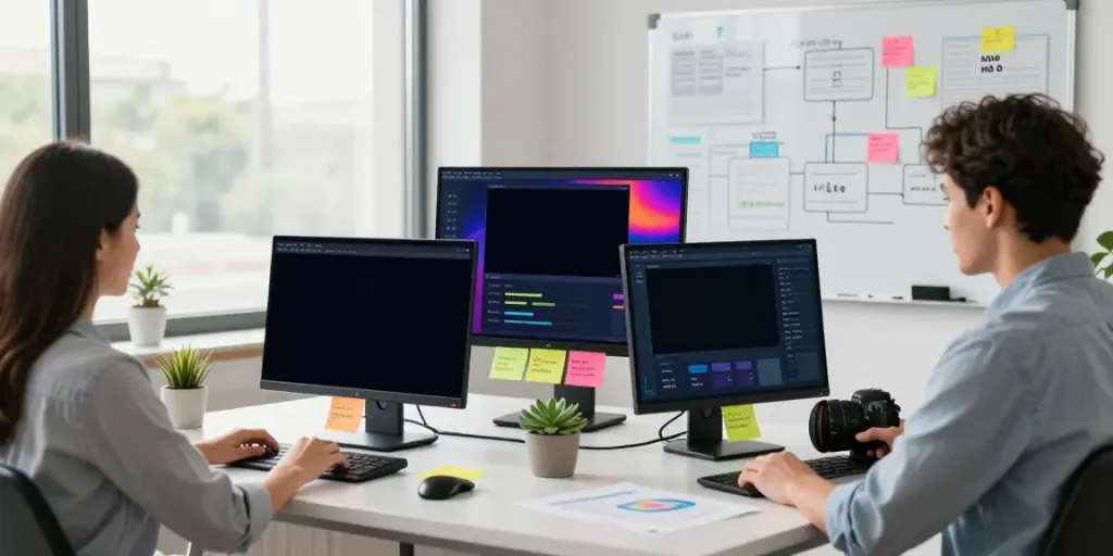 Professional analyzing instant indexing metrics in a bright digital marketing workspace.